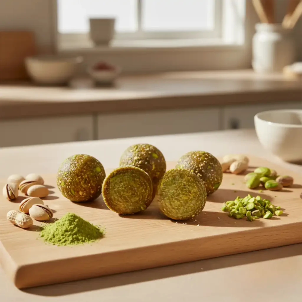 Super sirove kuglice – Matcha & Pistaći basket – pakovanje od 105g