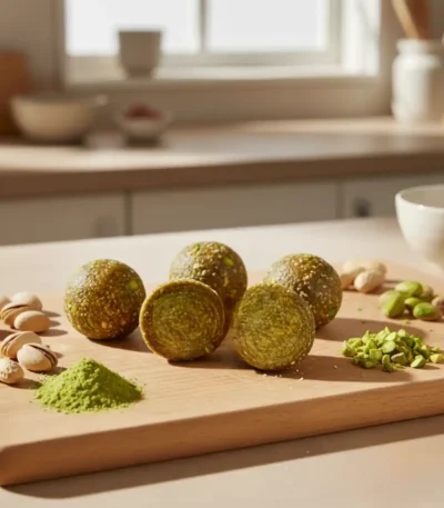 Super sirove kuglice – Matcha & Pistaći basket – pakovanje od 105g