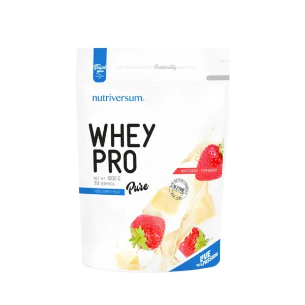 Whey Pro Bela čokolada sa jagodom 1000g – Nutriversum